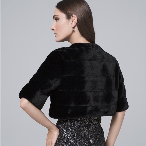 SOLD! STUNNING WHITE HOUSE BLACK MARKET FAUX FUR BOLERO - Picture 2 of 14